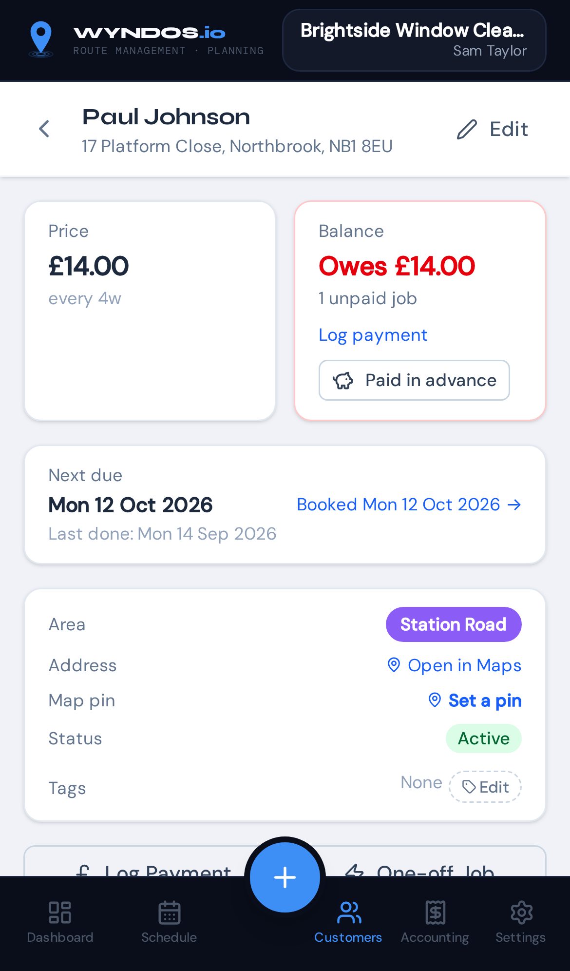 A customer's balance, next visit and history on a phone