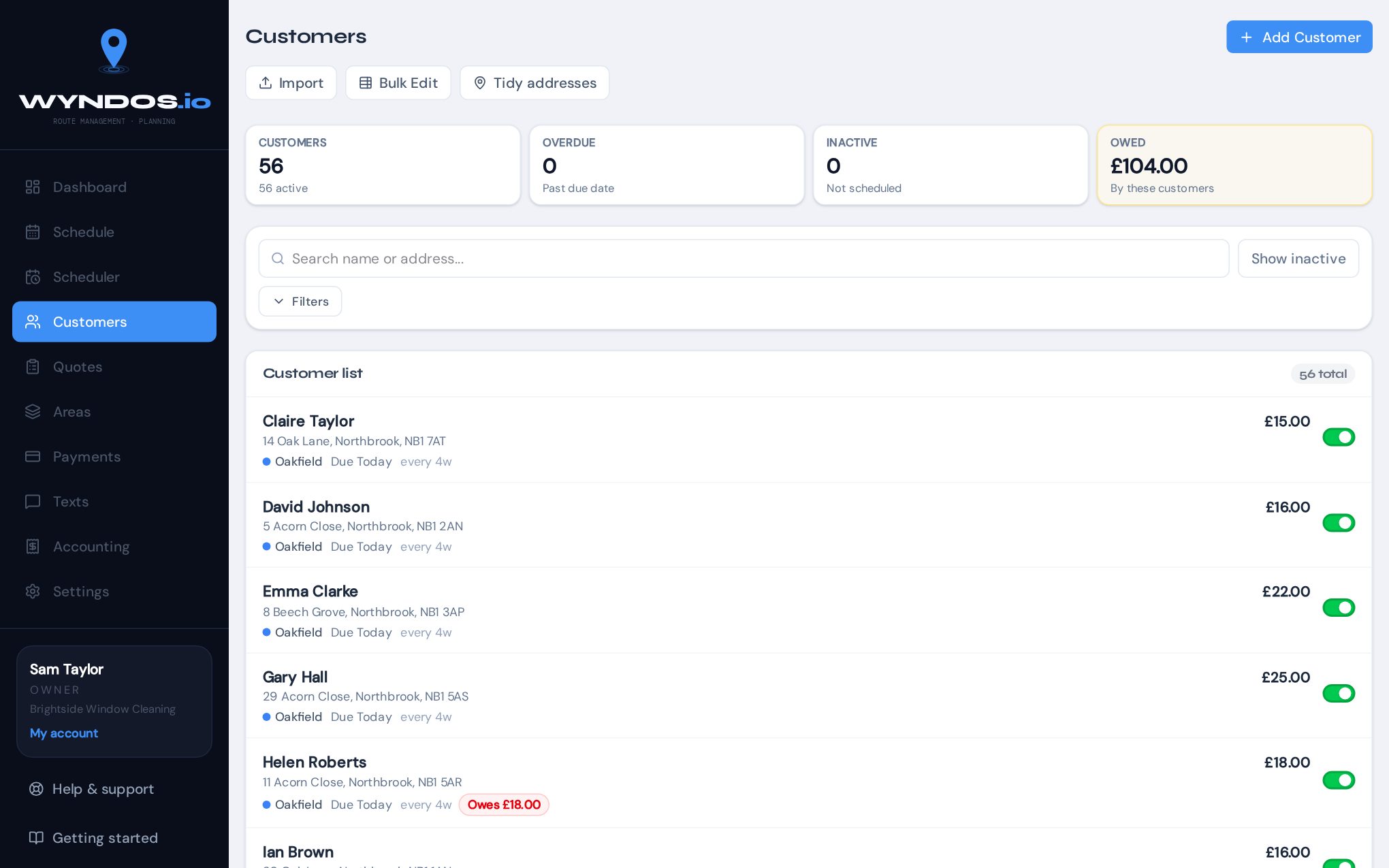 The customer list