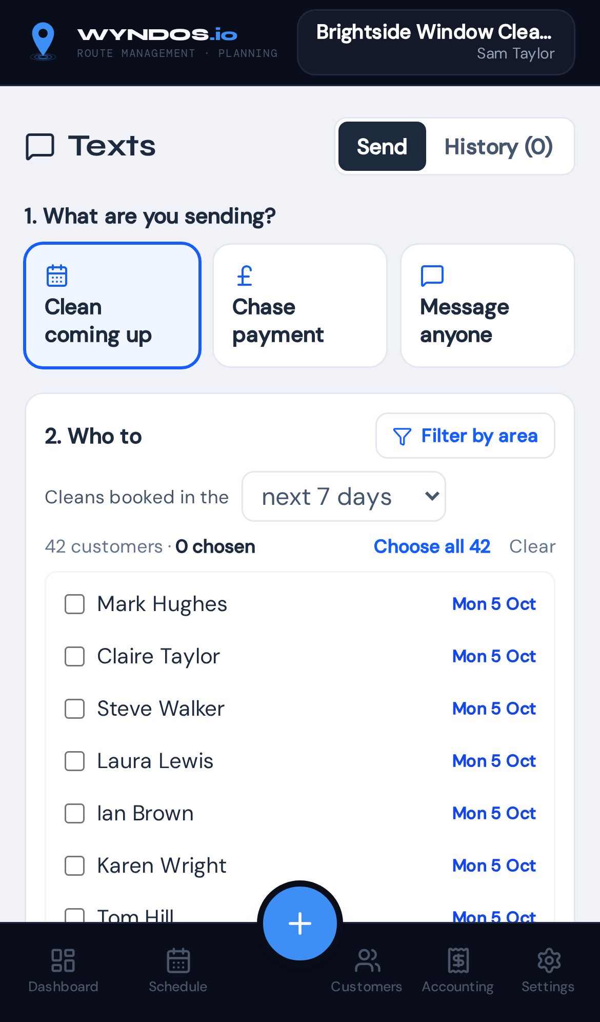 Choosing customers to text on a phone